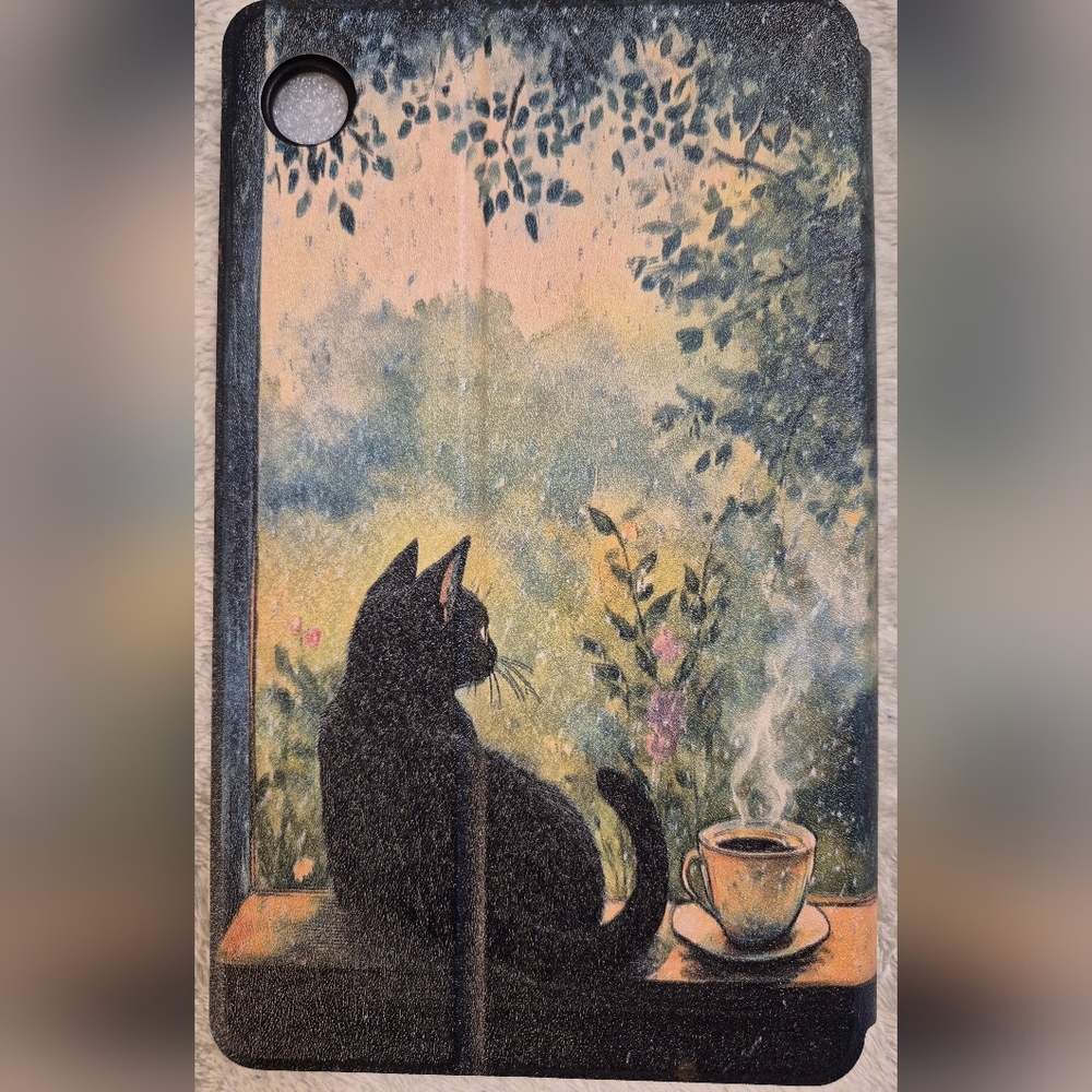 Artistic Cat and Coffee Tablet Case New No Tags